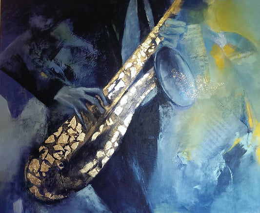Pintura abstracta en acrílico | Blues dorado | Maricarmen Bigler