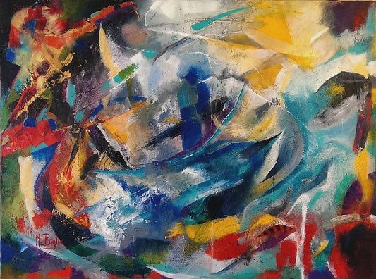 Abstract acrylic painting |The Offering of the Aztec People| Maricarmen Bigler