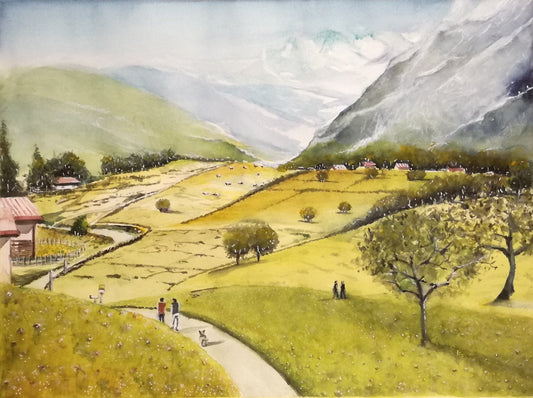 Abstract watercolor painting |Swiss Fields| Maricarmen Bigler